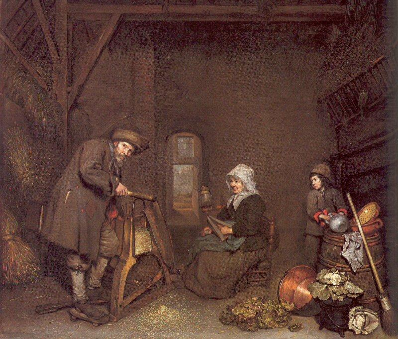 Chaff Cutter with a Woman Spinning and a Young Boy, NETSCHER, Caspar